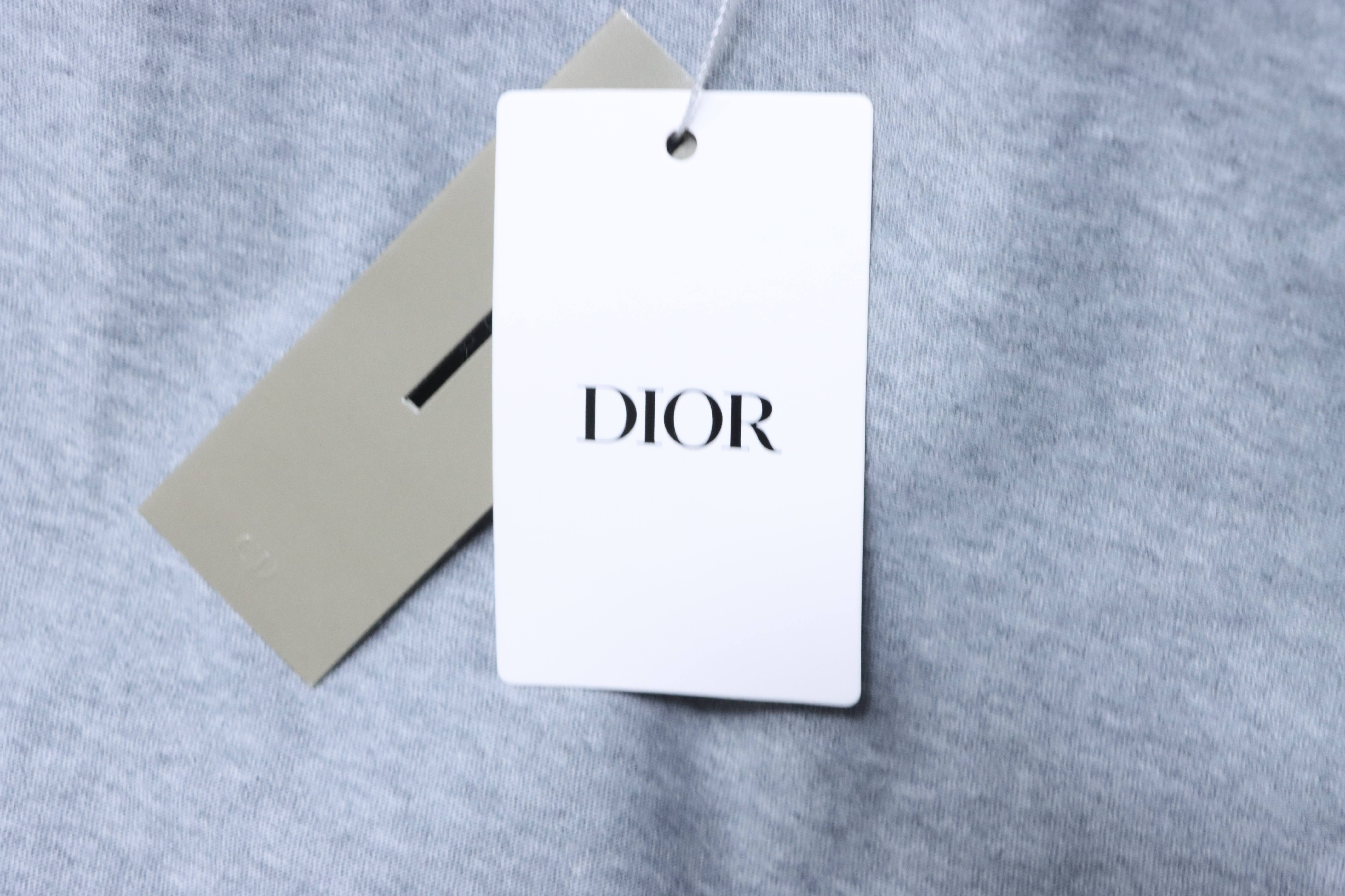 Dior Distressed Letter Logo Print T-Shirt Grey H160