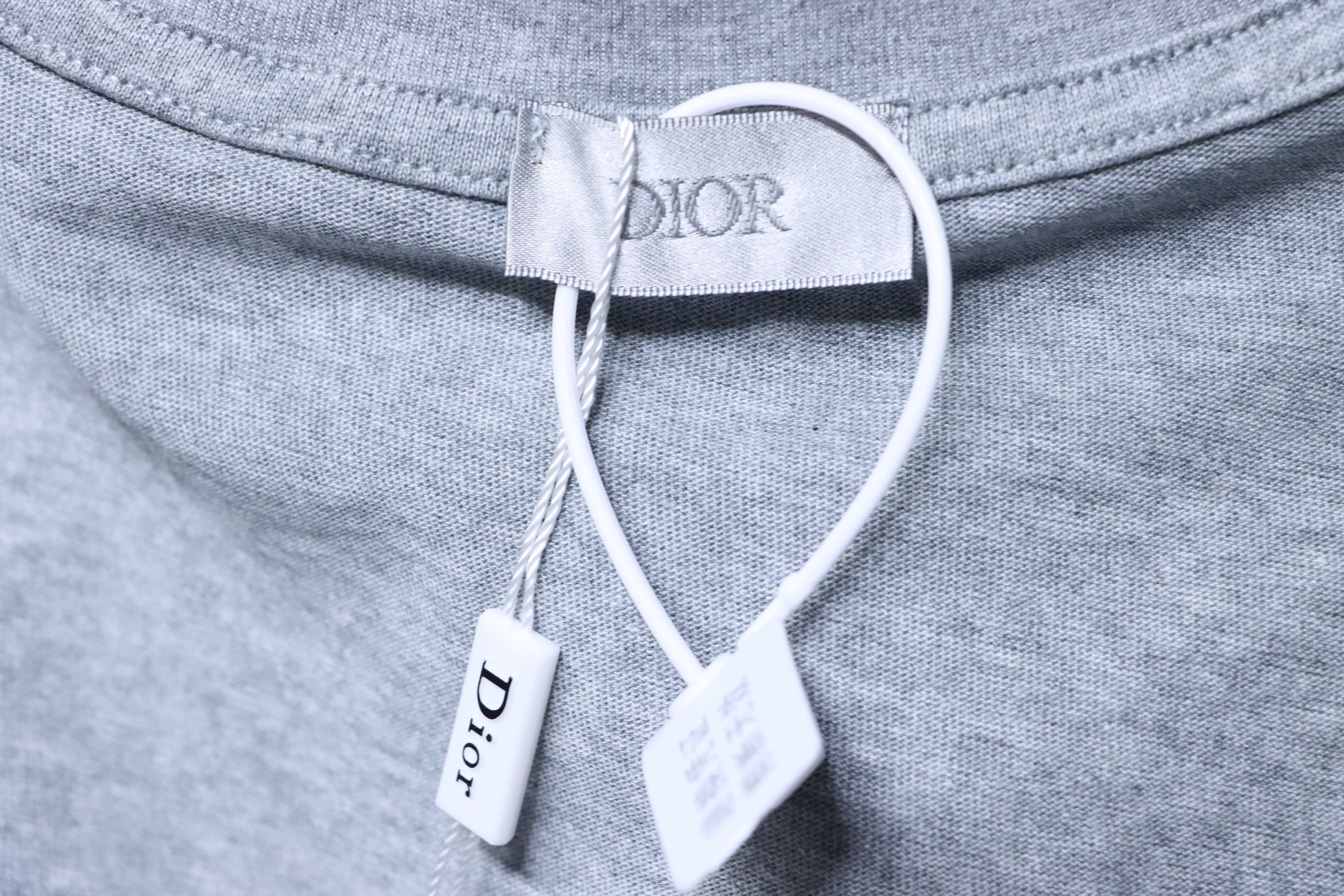 Dior Distressed Letter Logo Print T-Shirt Grey H160