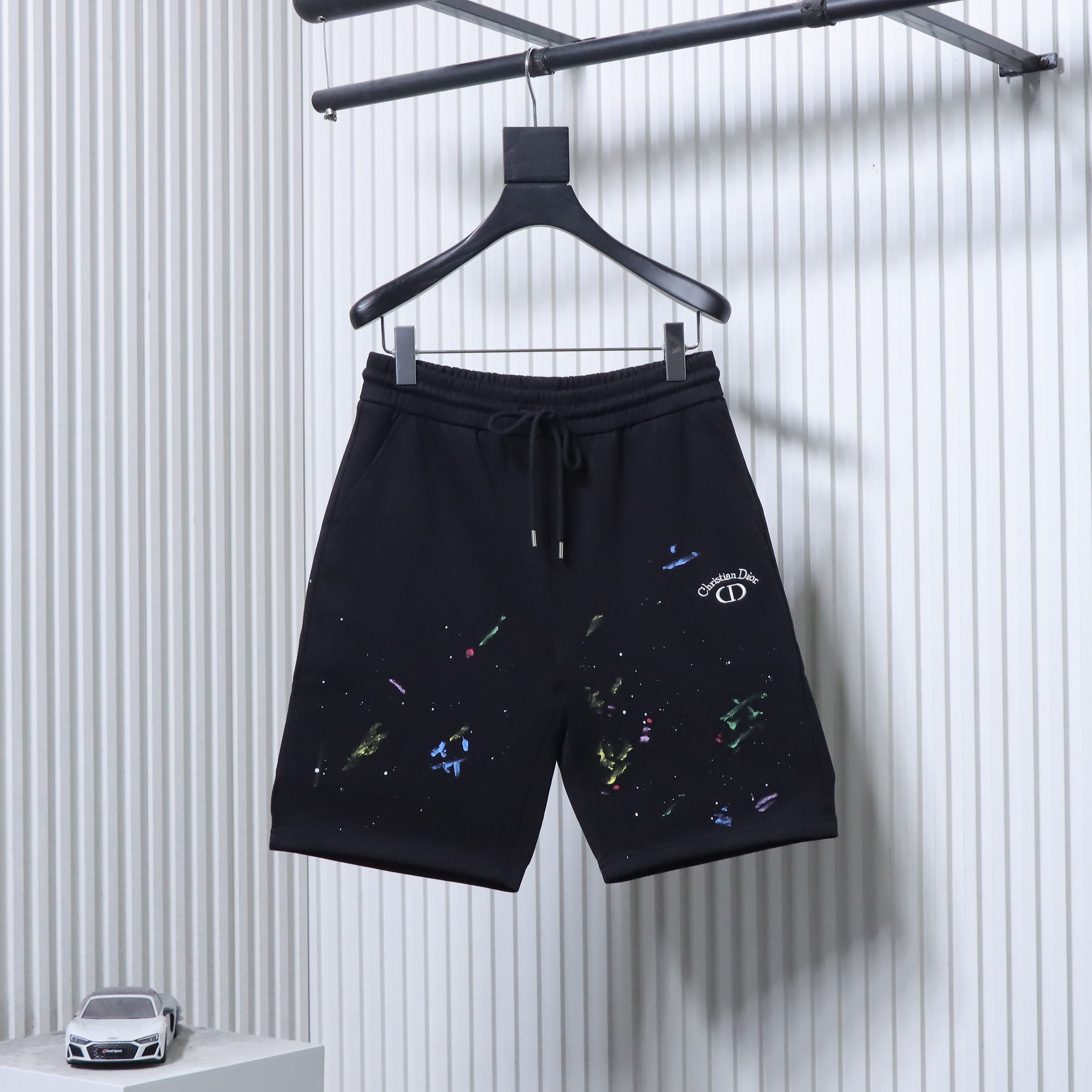 Dior Ink Splash Embroidered Logo Shorts Black H170