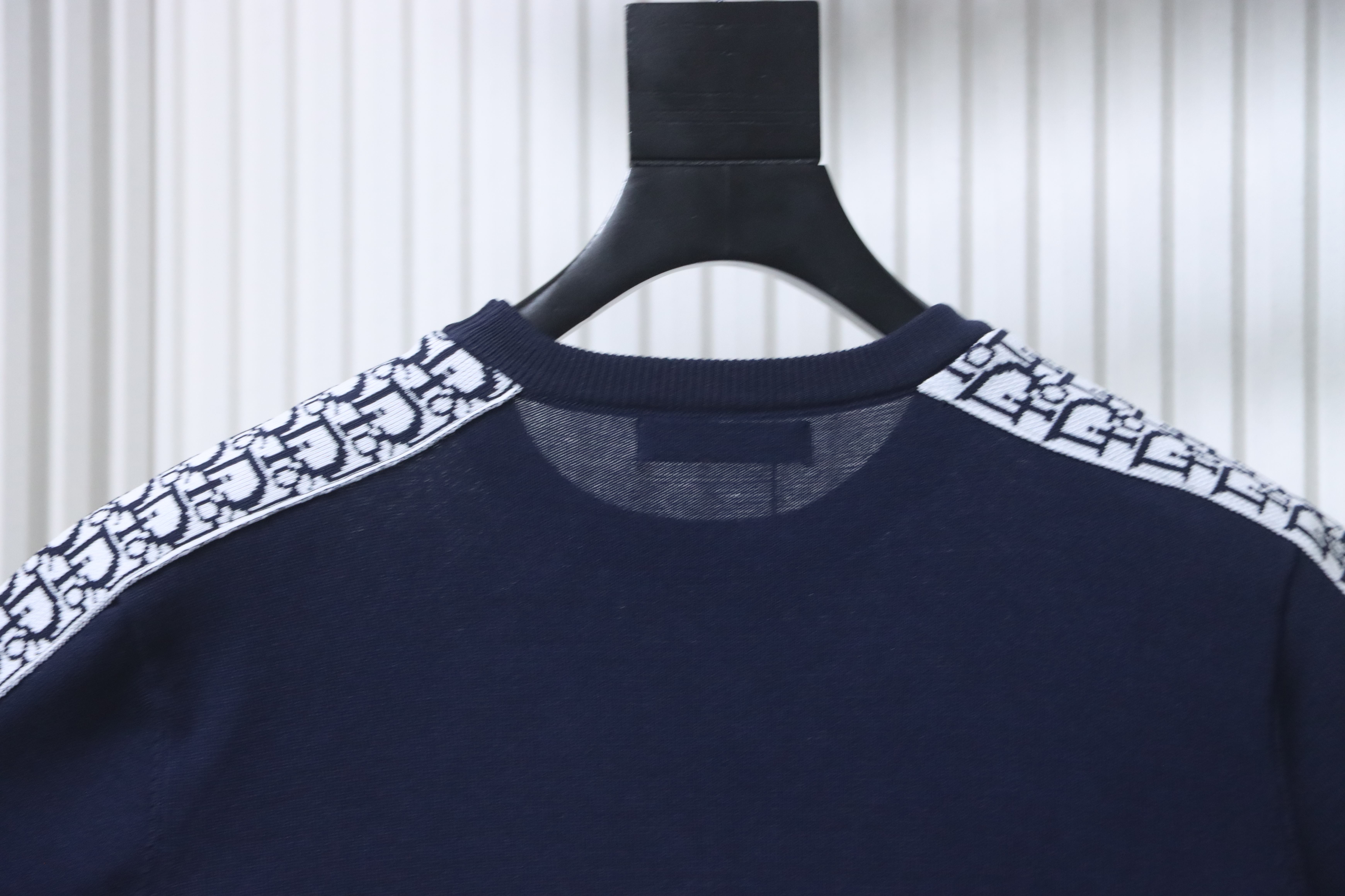 Dior Jacquard Tape Shoulder Sleeve T-Shirt Navy H170