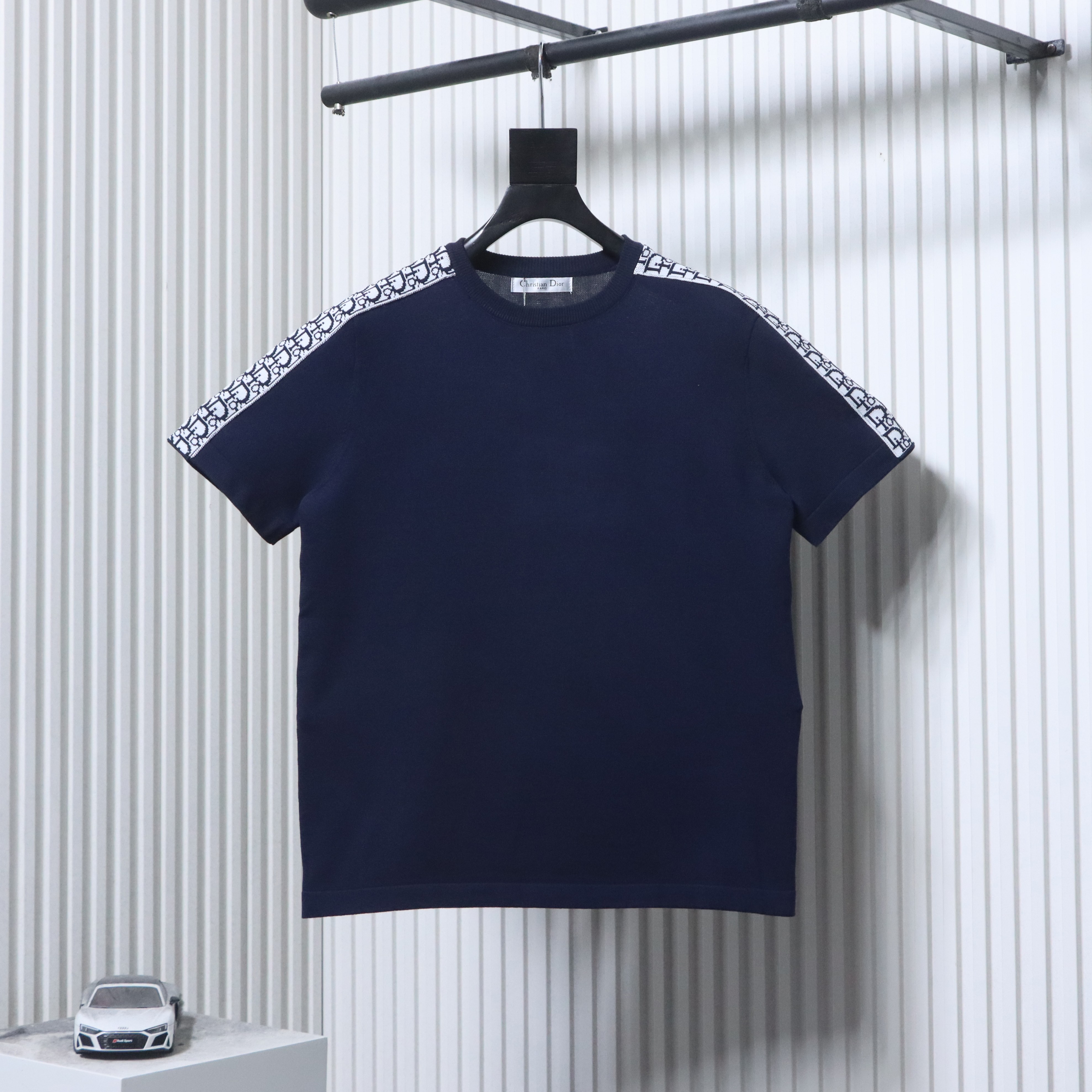 Dior Jacquard Tape Shoulder Sleeve T-Shirt Navy H170