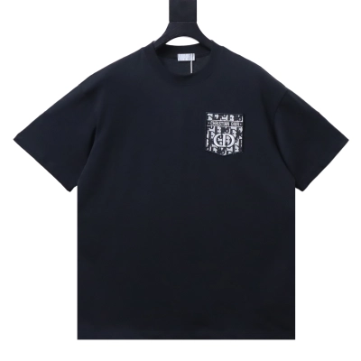 Dior Monogram Pocket Embroidered Logo T-Shirt Black H150 01