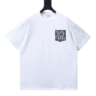 Dior Monogram Pocket Embroidered Logo T-Shirt White H150 01