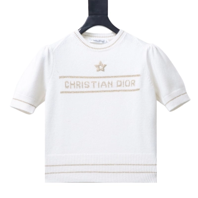 Dior Pure Wool Knit Short Sleeve Sweater White H270 01
