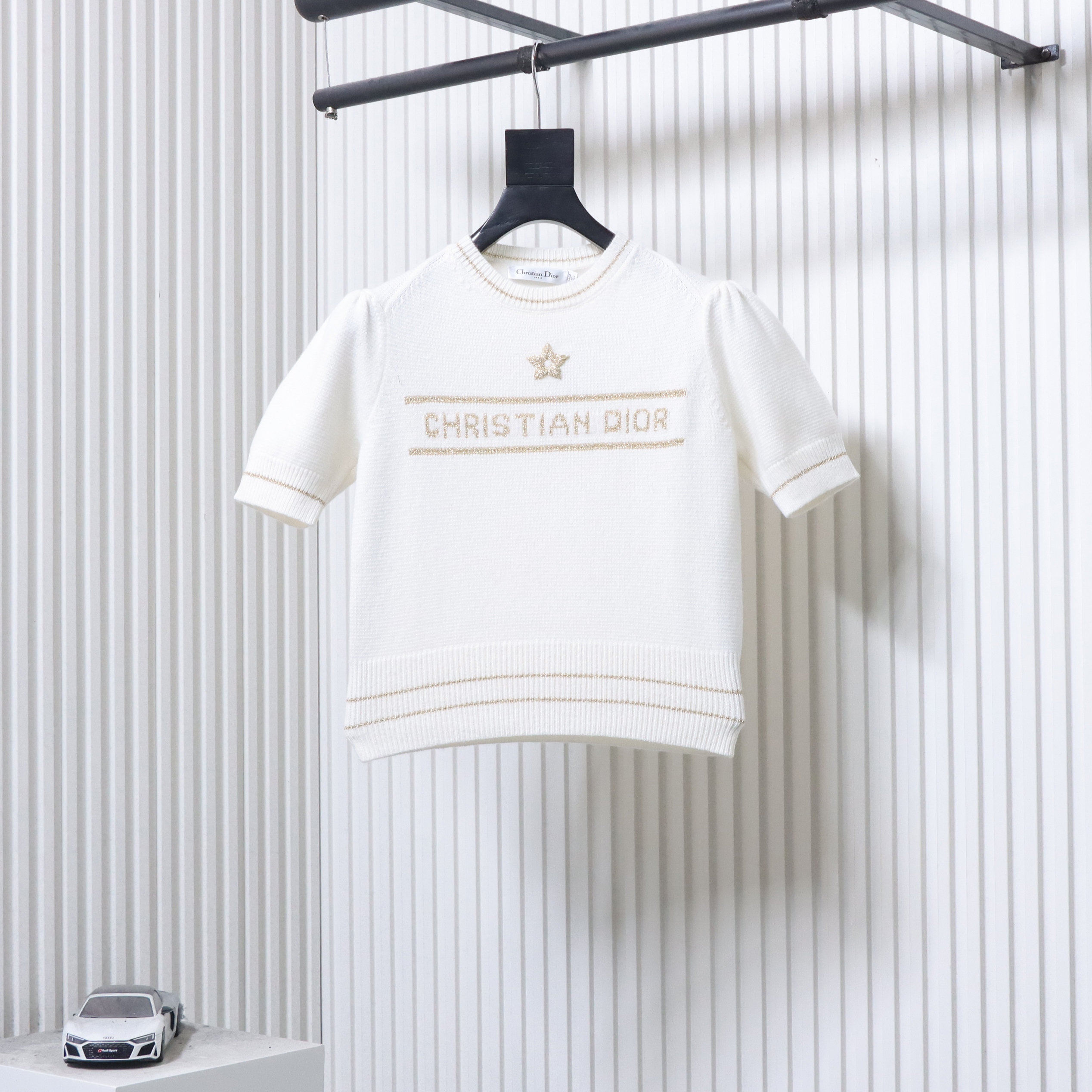 Dior Pure Wool Knit Short Sleeve Sweater White H270