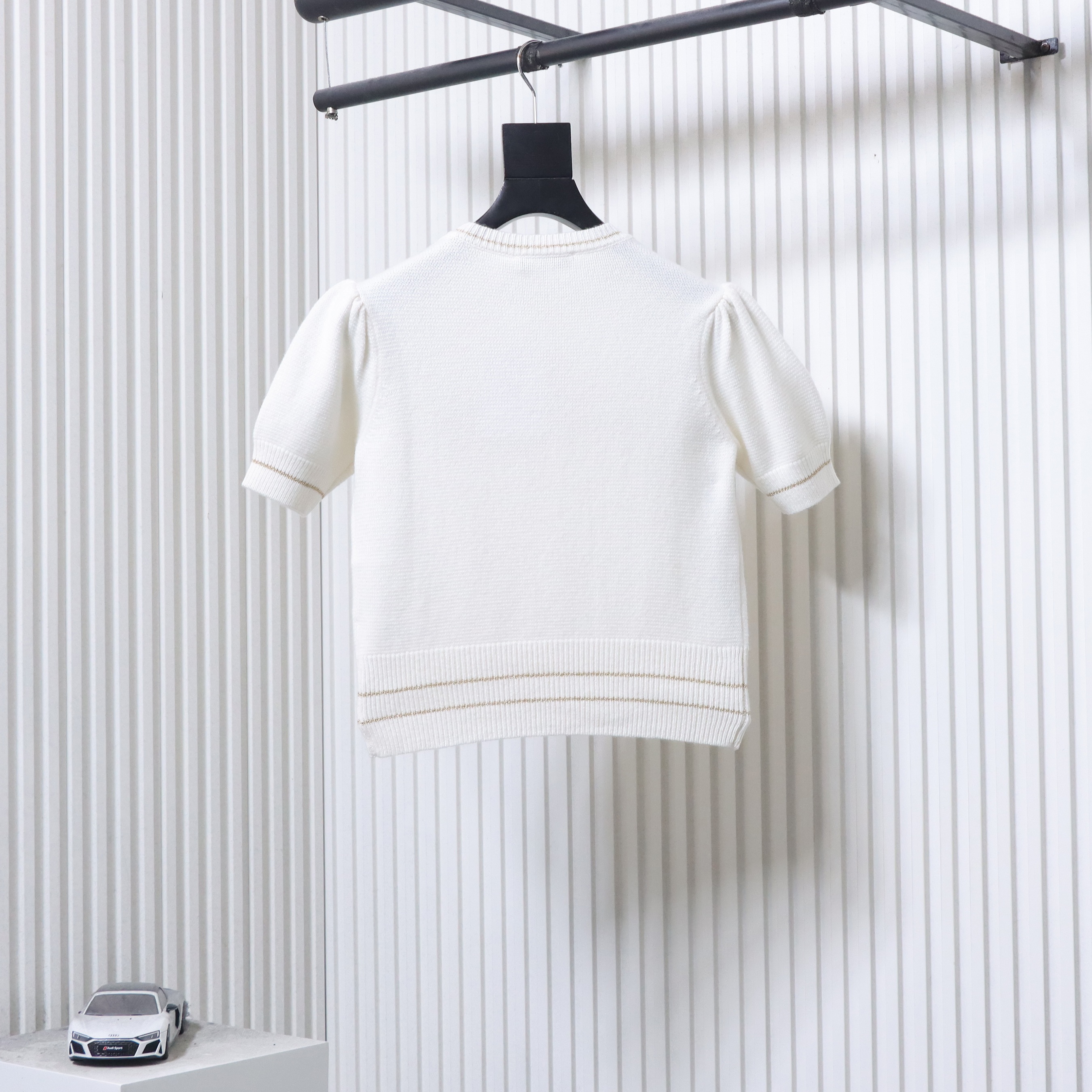 Dior Pure Wool Knit Short Sleeve Sweater White H270