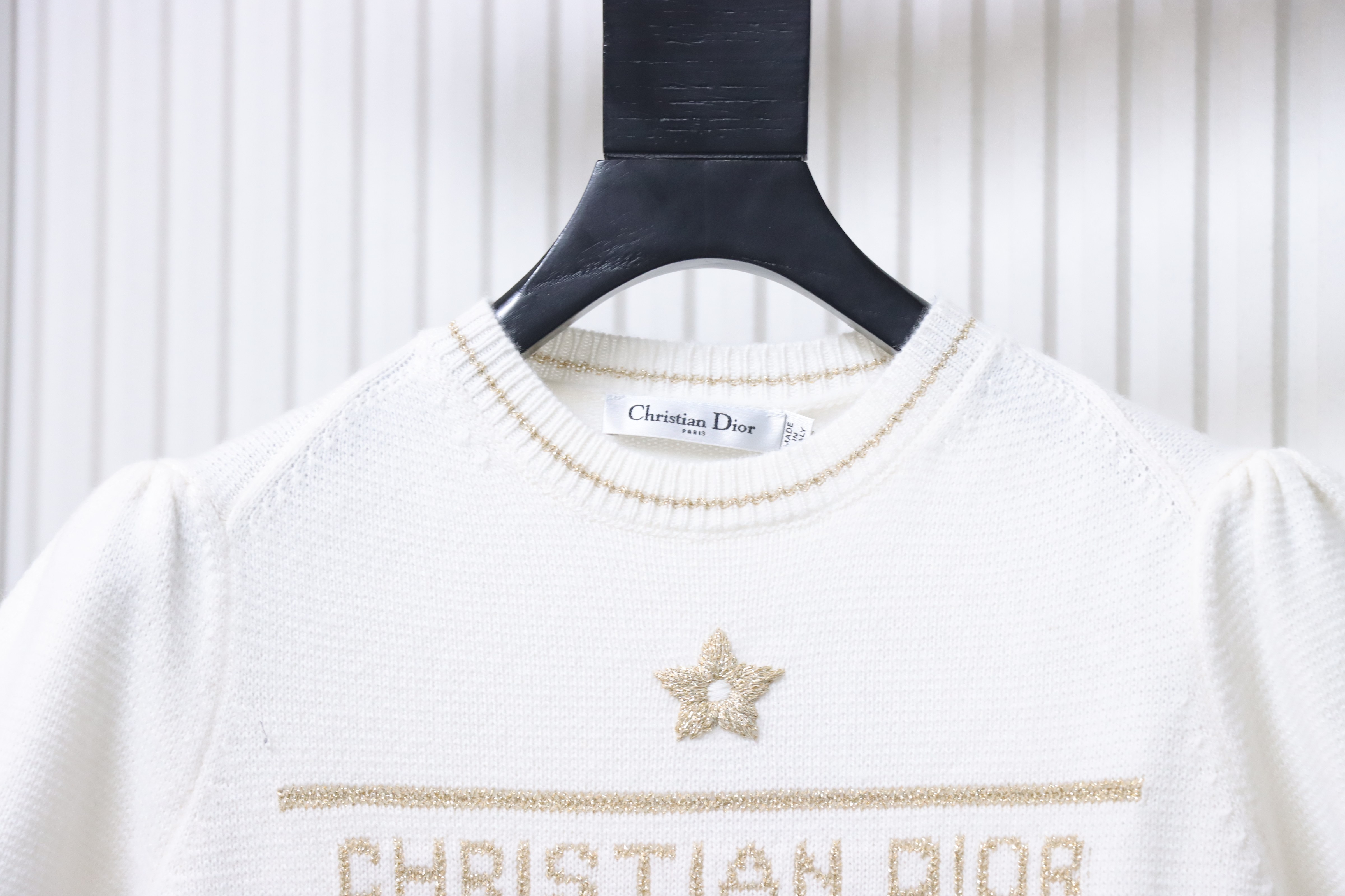 Dior Pure Wool Knit Short Sleeve Sweater White H270