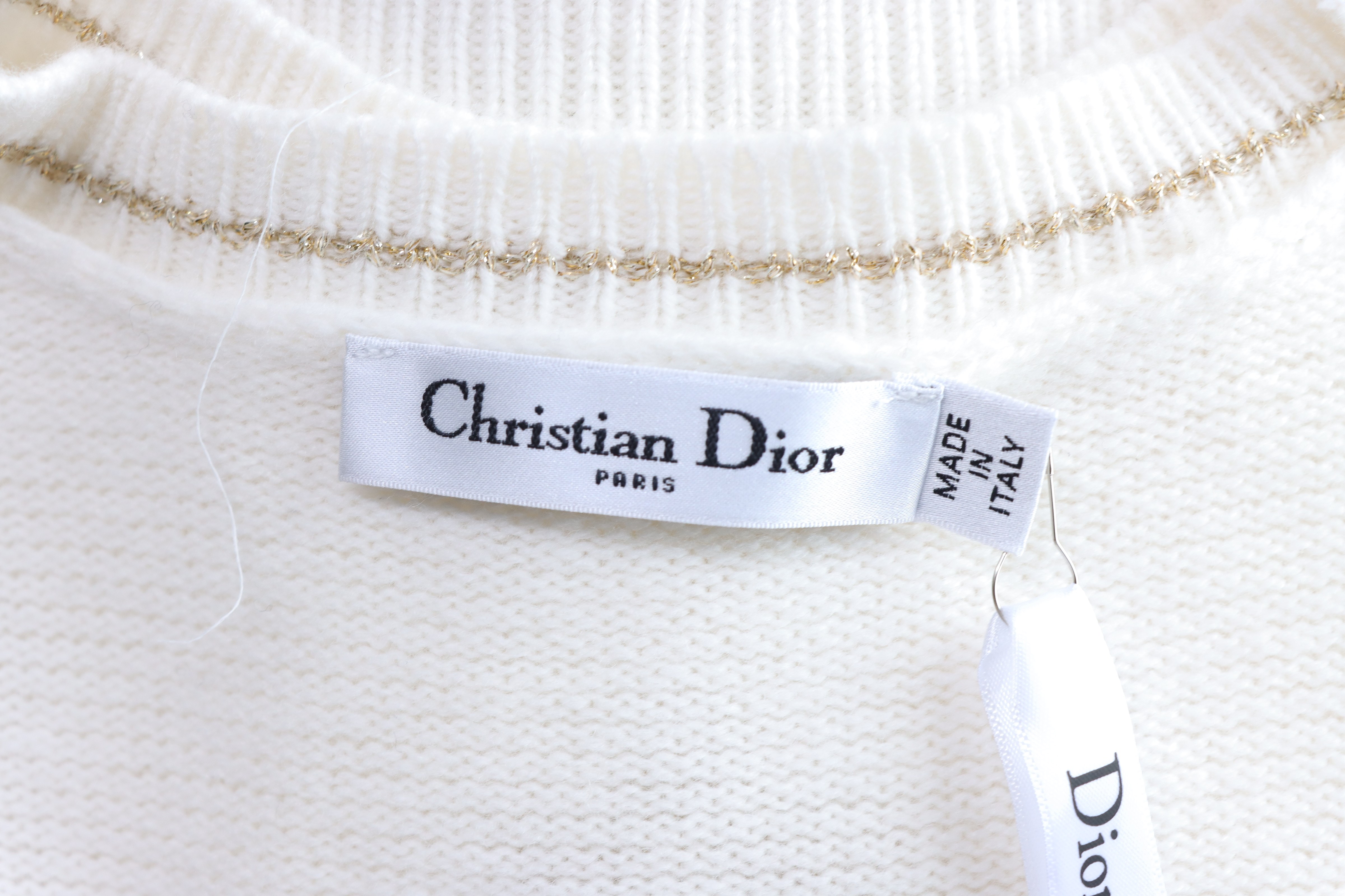 Dior Pure Wool Knit Short Sleeve Sweater White H270