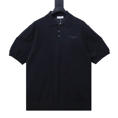 Dior Small Logo Embroidered Knit Polo Black H210 01