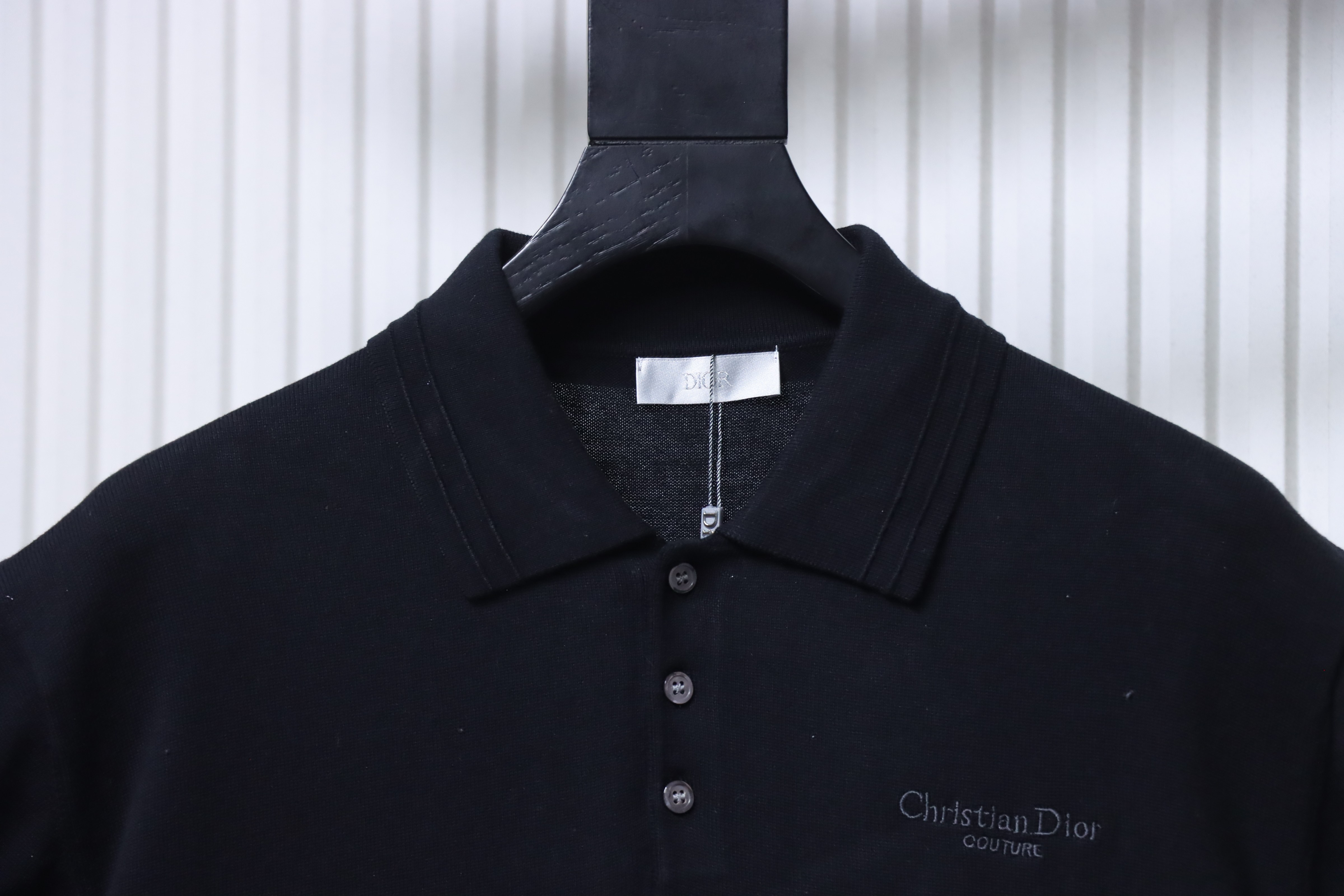 Dior Small Logo Embroidered Knit Polo Black H210