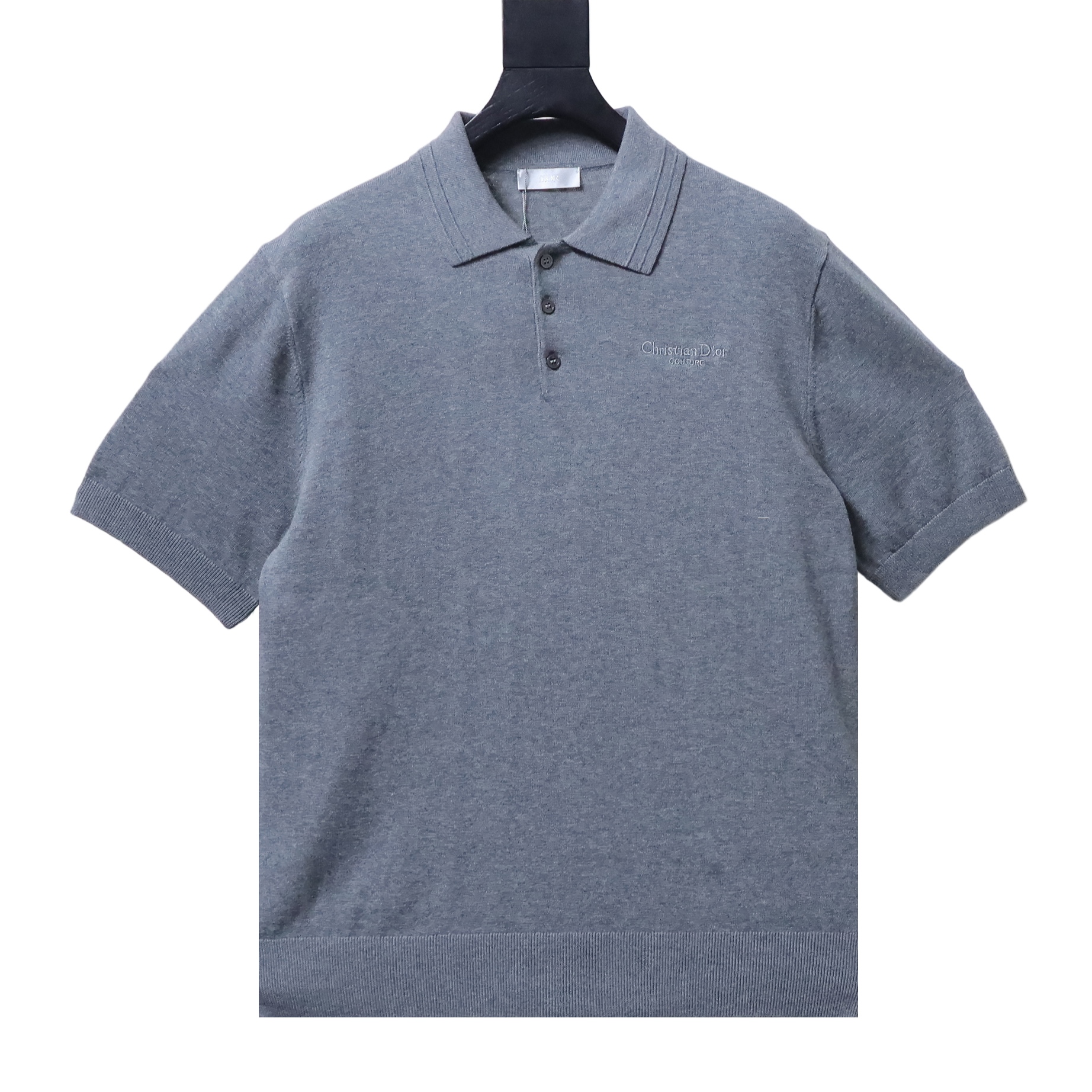 Dior Small Logo Embroidered Knit Polo Grey H210