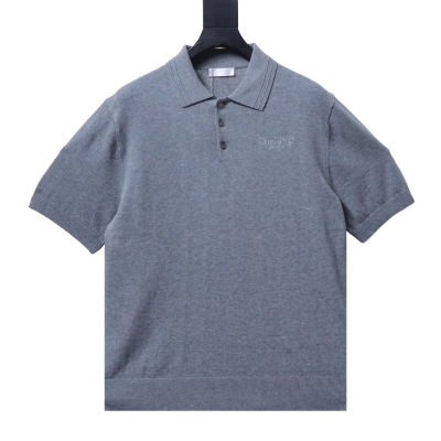 Dior Small Logo Embroidered Knit Polo Grey H210 01