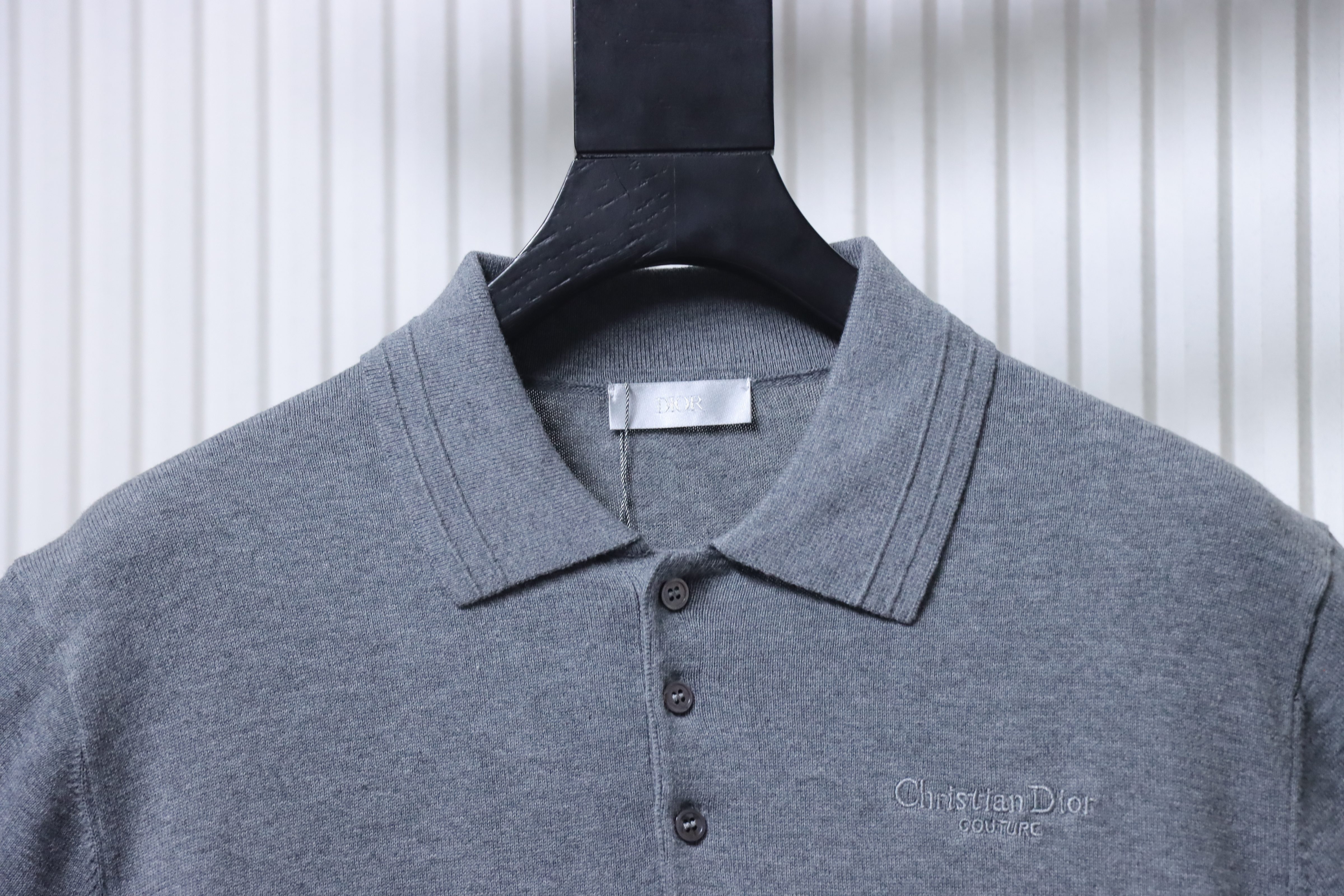 Dior Small Logo Embroidered Knit Polo Grey H210
