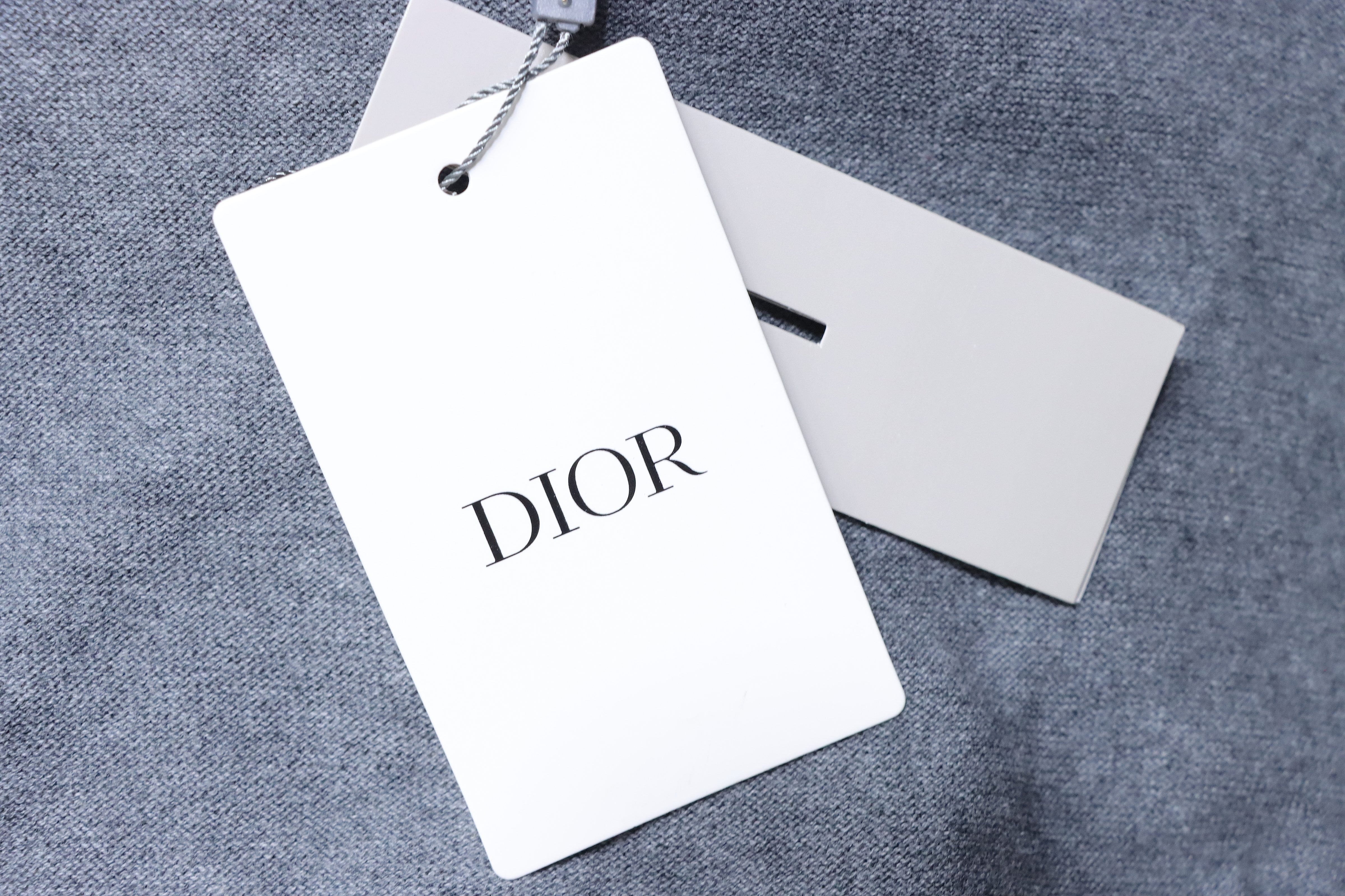 Dior Small Logo Embroidered Knit Polo Grey H210