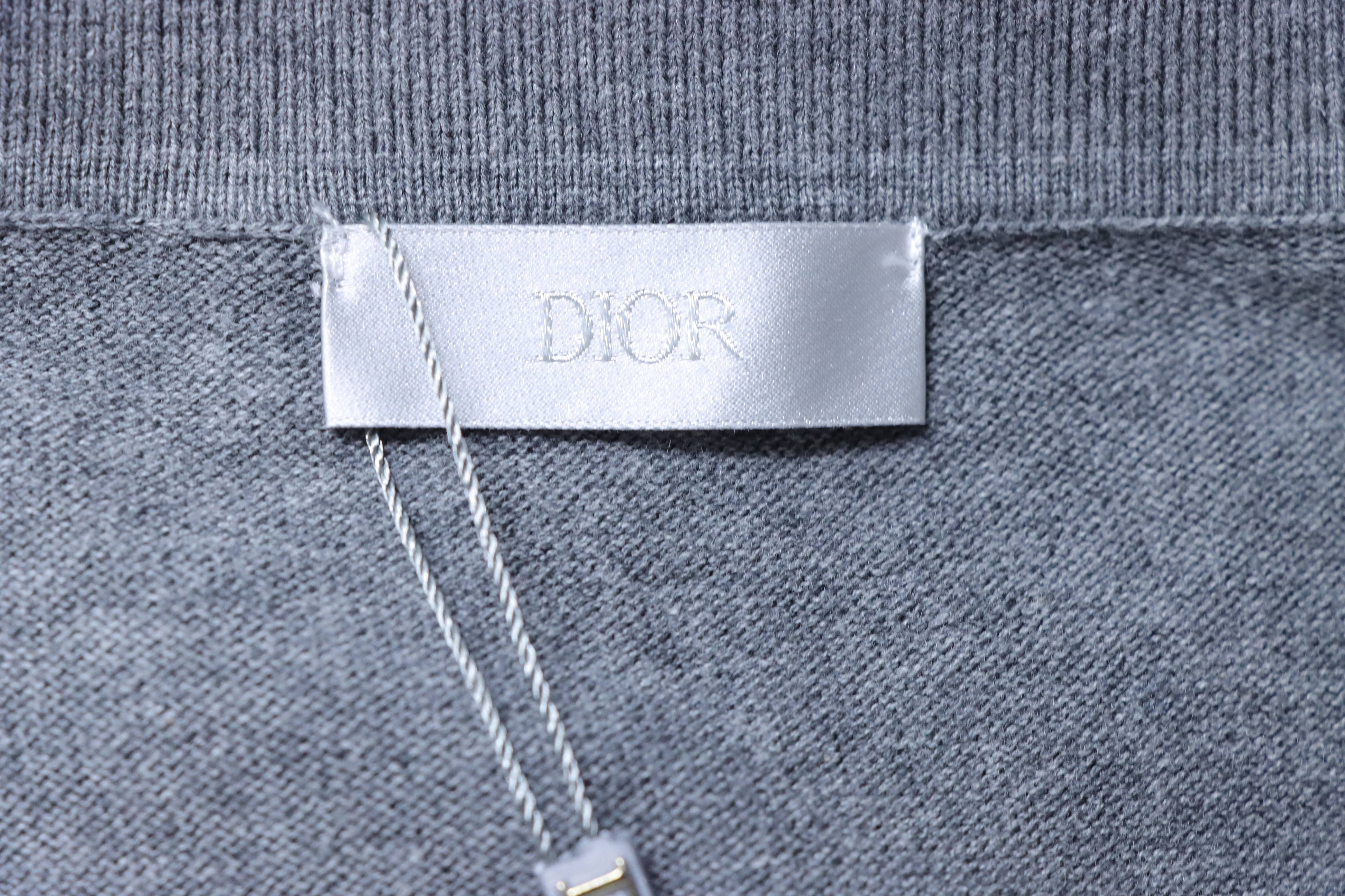 Dior Small Logo Embroidered Knit Polo Grey H210