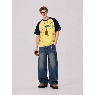 Balenciaga Yellow 26SS Signature Letter Printed Spliced T-shirt h160 01