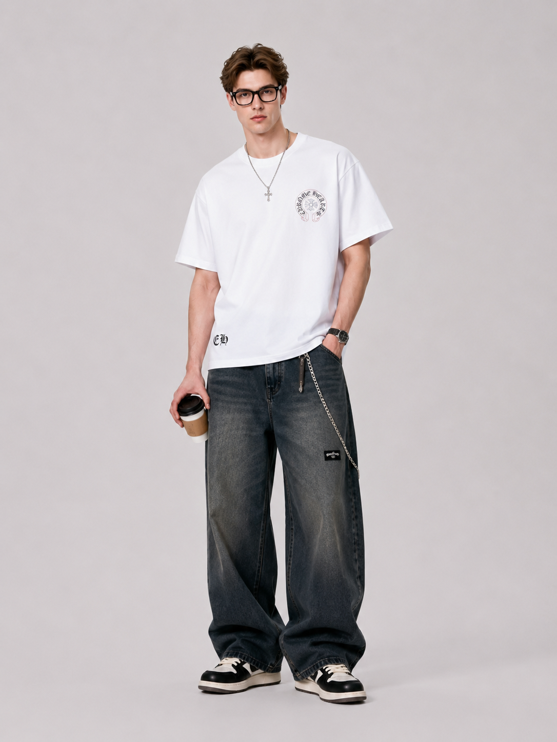 Chrome Hearts 26SS Pink Outline Horseshoe Print American Streetwear Oversized Short Sleeve T-Shirt h150
