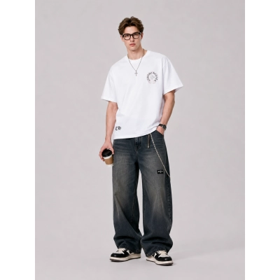 Chrome Hearts 26SS Pink Outline Horseshoe Print American Streetwear Oversized Short Sleeve T-Shirt h150 01