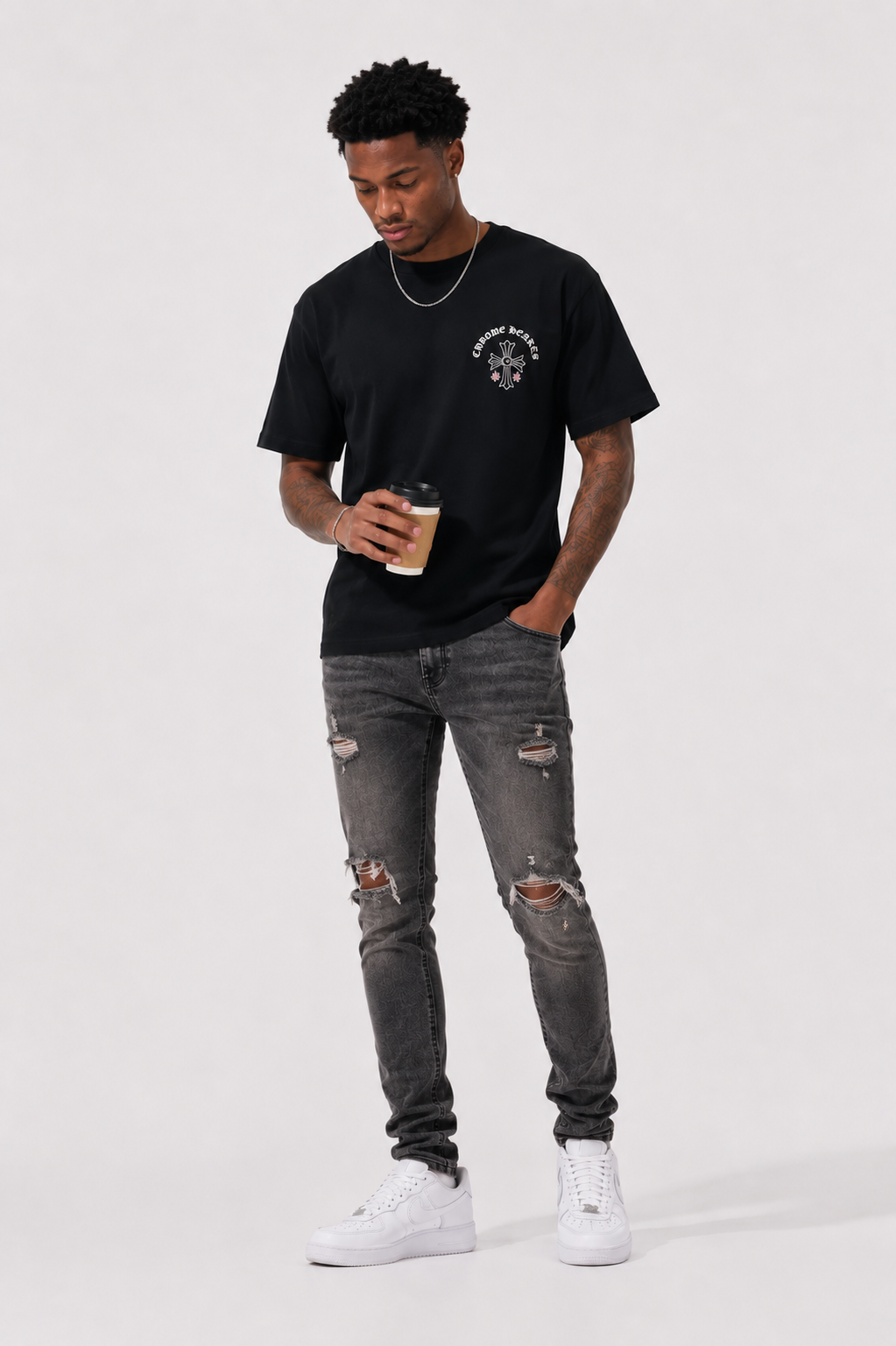 Chrome Hearts Sanskrit Cross Embroidery Short Sleeve T-Shirt Black h160