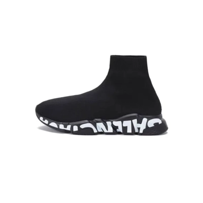 Balenciaga Speed Trainers Lightweight Knit Sneakers Black White 01