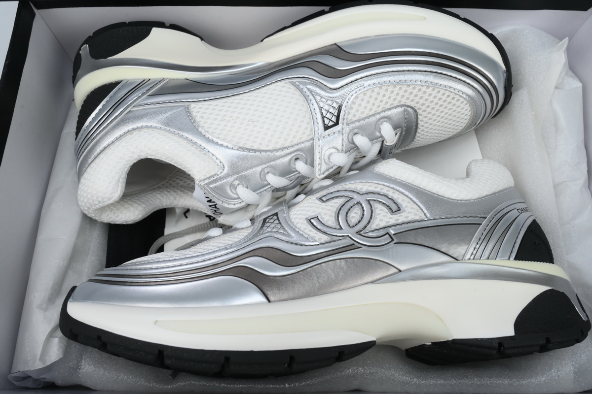 Chanel Silver Black Fashion Running Sneakers