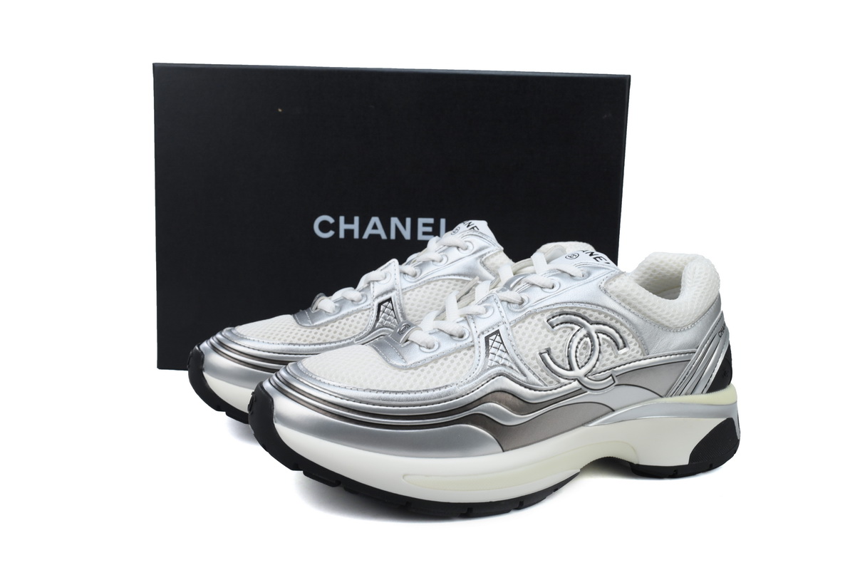 Chanel Silver Black Fashion Running Sneakers