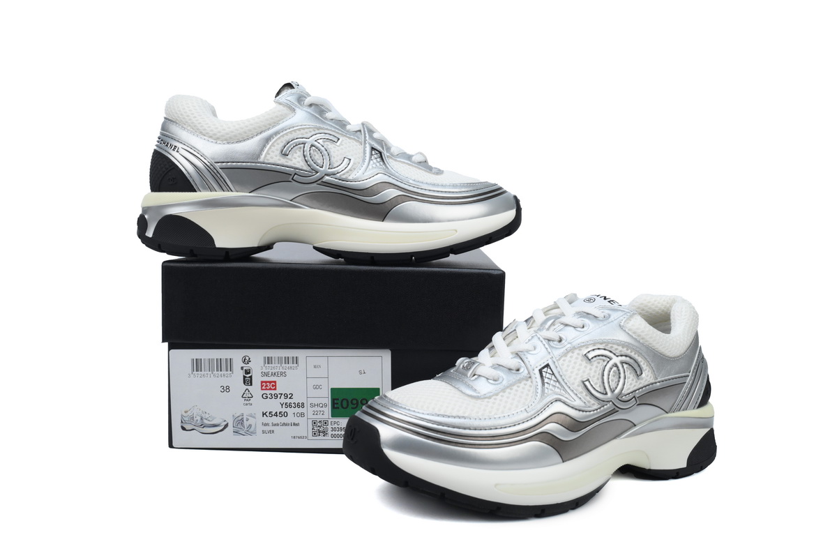 Chanel Silver Black Fashion Running Sneakers