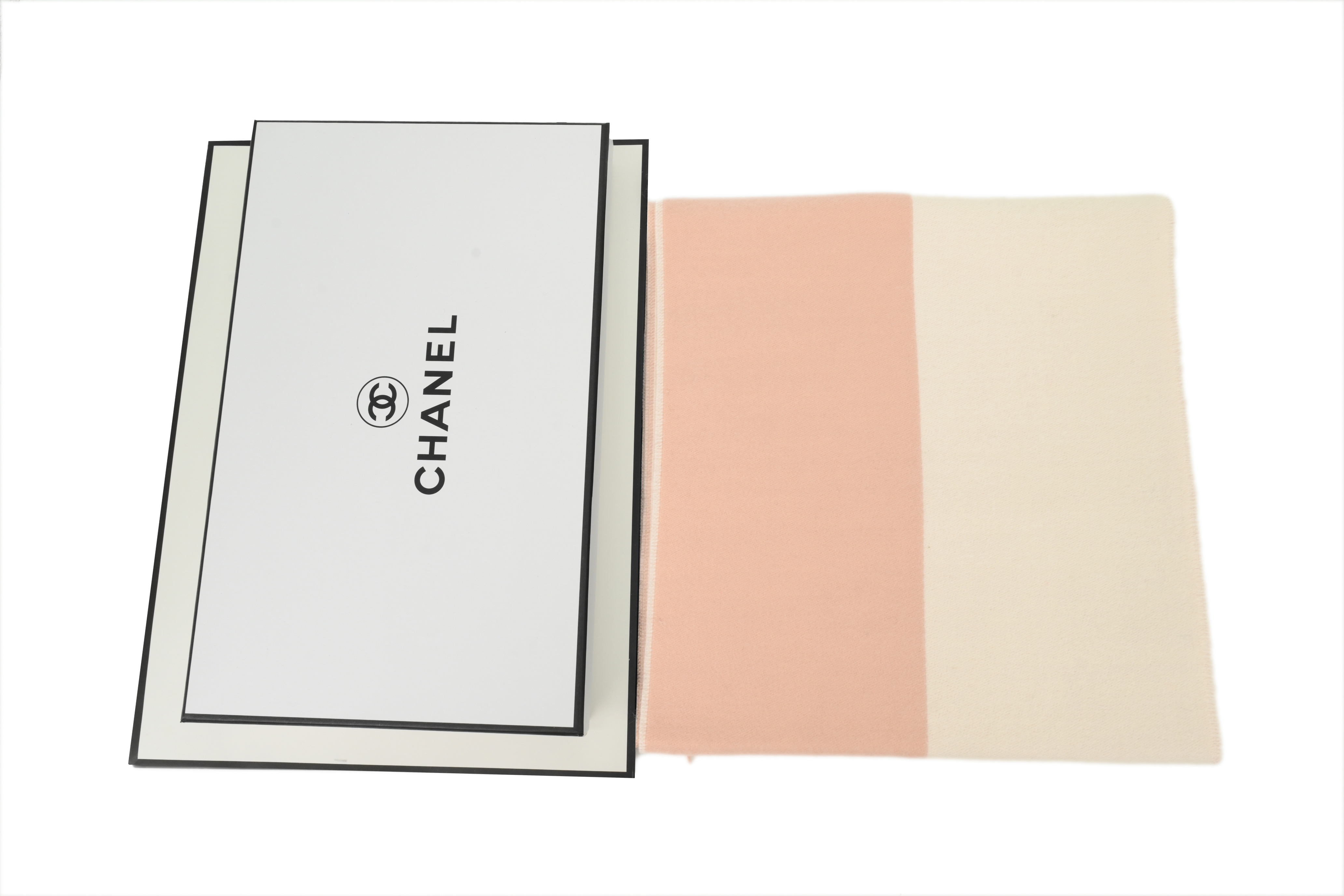 Chanel White Pink Letter Logo Fringe Scarf