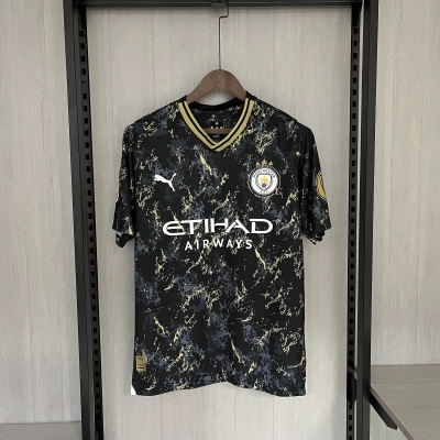 Manchester City 23/24 Fan Short Sleeve Black Gold Special Edition Jersey 01
