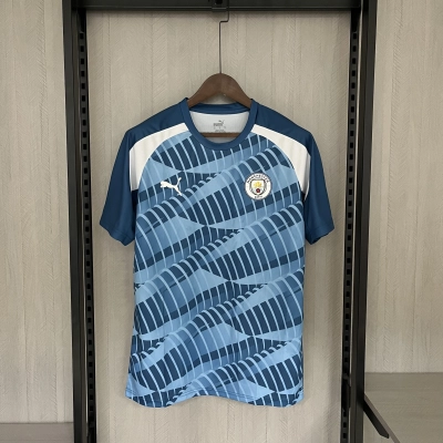Manchester City 23/24 Training Short Sleeve Blue Jersey 01