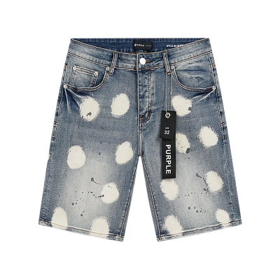 Purple Brand Bleached Spot Denim Shorts Light Blue PU523 02