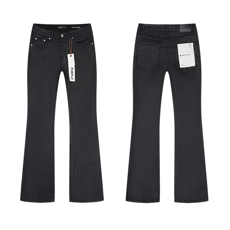 Purple Brand Coated Bootcut Denim Jeans Black PU718
