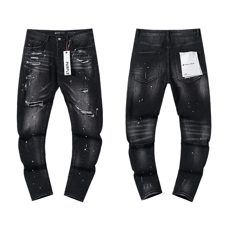 Purple Brand Coated Ripped Stacked Denim Jeans Black PU125