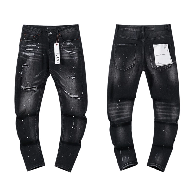 Purple Brand Coated Ripped Stacked Denim Jeans Black PU125 01