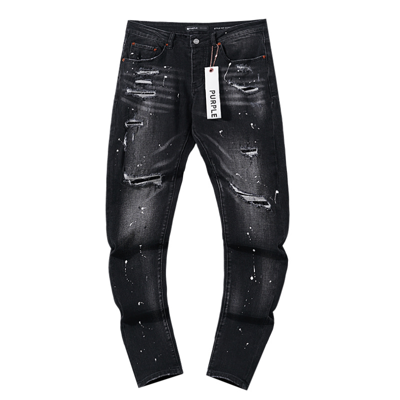 Purple Brand Coated Ripped Stacked Denim Jeans Black PU125