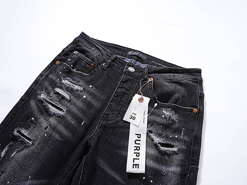 Purple Brand Coated Ripped Stacked Denim Jeans Black PU125
