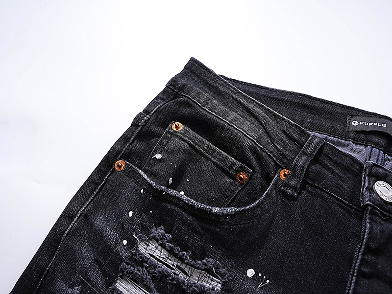 Purple Brand Coated Ripped Stacked Denim Jeans Black PU125