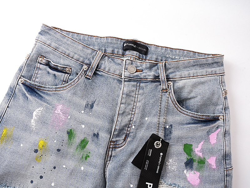 Purple Brand Color Paint Splatter Denim Shorts Light Blue PU510