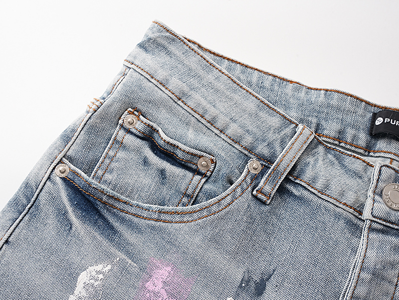 Purple Brand Color Paint Splatter Denim Shorts Light Blue PU510