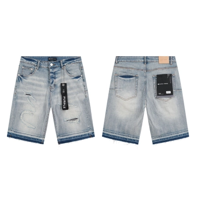 Purple Brand Contrast Hem Denim Shorts Light Blue PU515 01