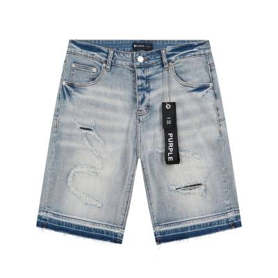 Purple Brand Contrast Hem Denim Shorts Light Blue PU515 02