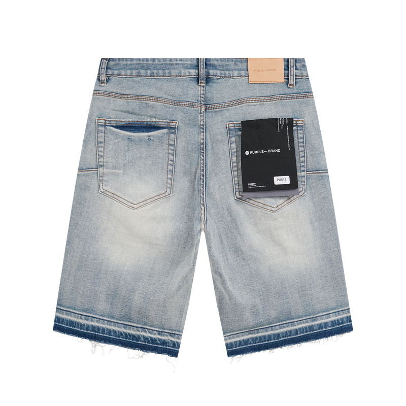 Purple Brand Contrast Hem Denim Shorts Light Blue PU515