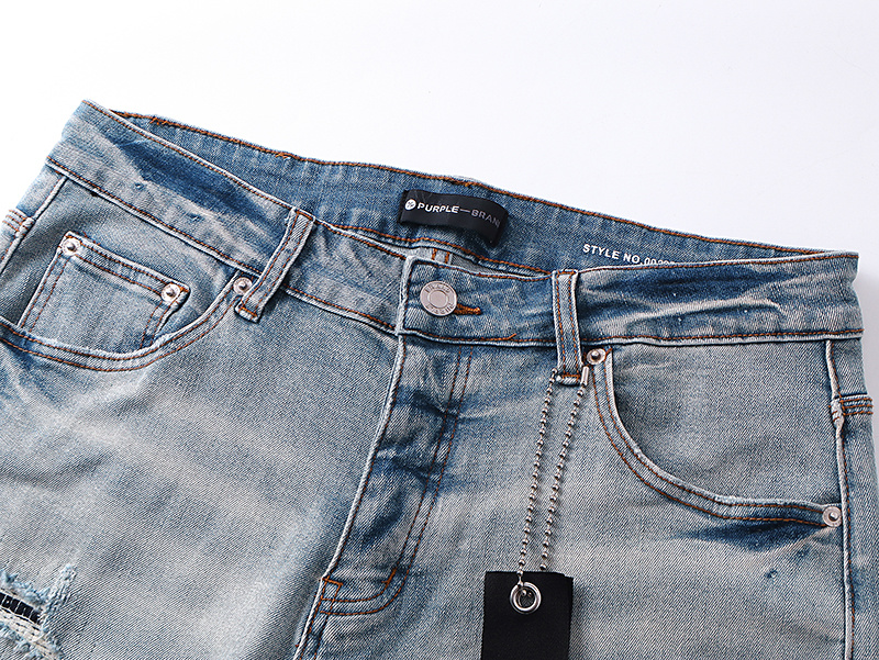 Purple Brand Contrast Hem Denim Shorts Light Blue PU515