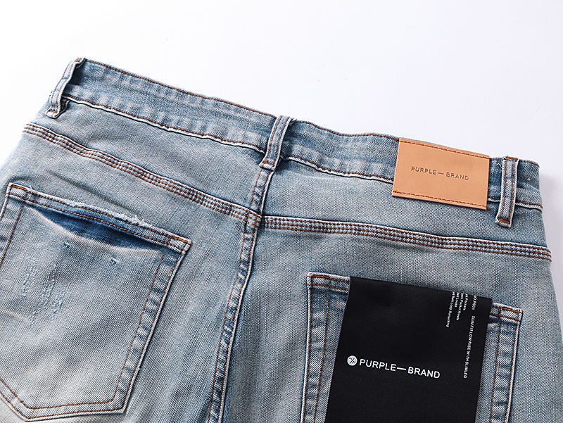 Purple Brand Contrast Hem Denim Shorts Light Blue PU515