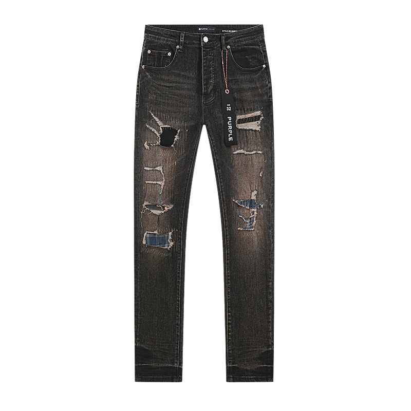 Purple Brand Dirty Washed Distressed Straight Denim Jeans Black PU157