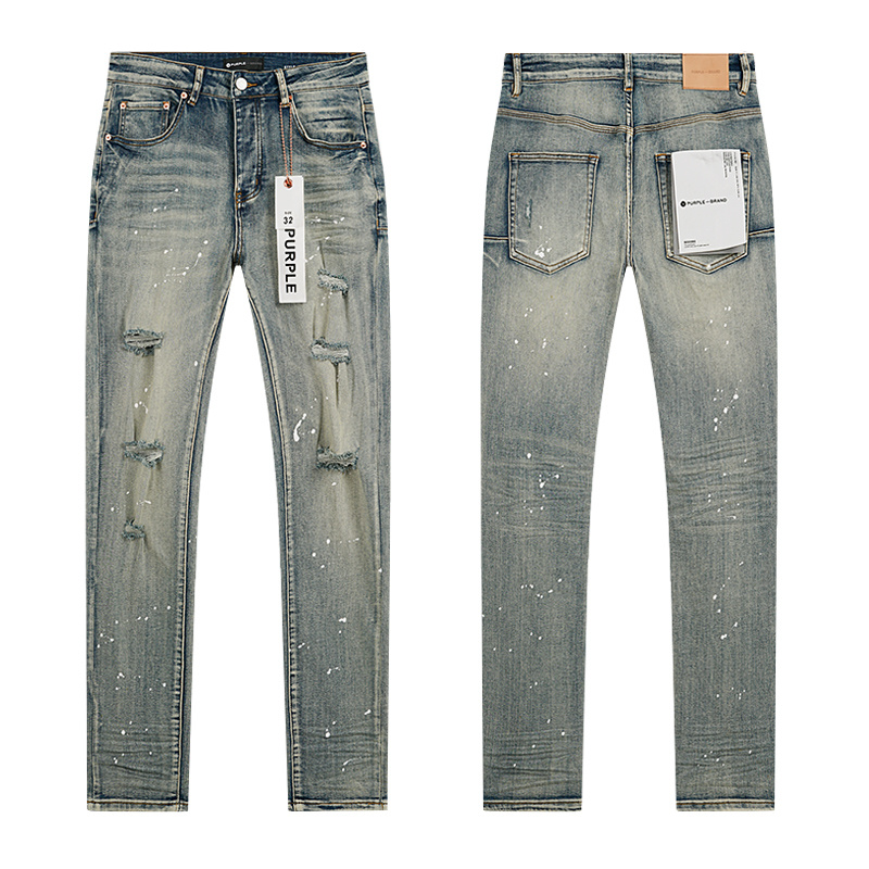 Purple Brand Dirty Washed Distressed Straight Denim Jeans Blue PU141