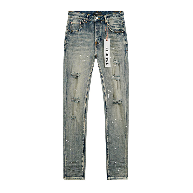 Purple Brand Dirty Washed Distressed Straight Denim Jeans Blue PU141