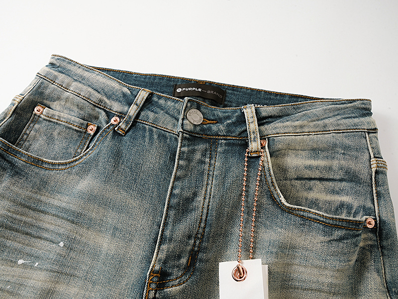 Purple Brand Dirty Washed Distressed Straight Denim Jeans Blue PU141
