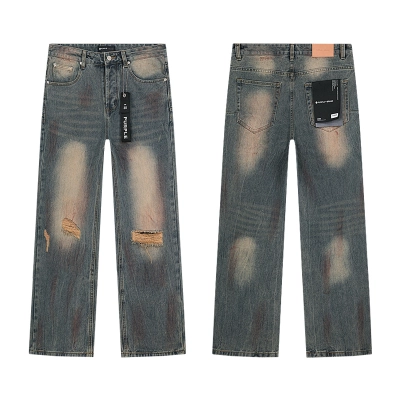 Purple Brand Dirty Washed Ripped Wide Leg Denim Jeans PU808 01