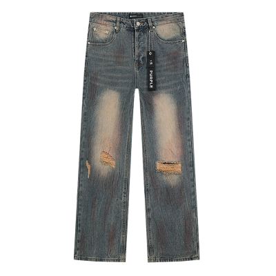 Purple Brand Dirty Washed Ripped Wide Leg Denim Jeans PU808 02